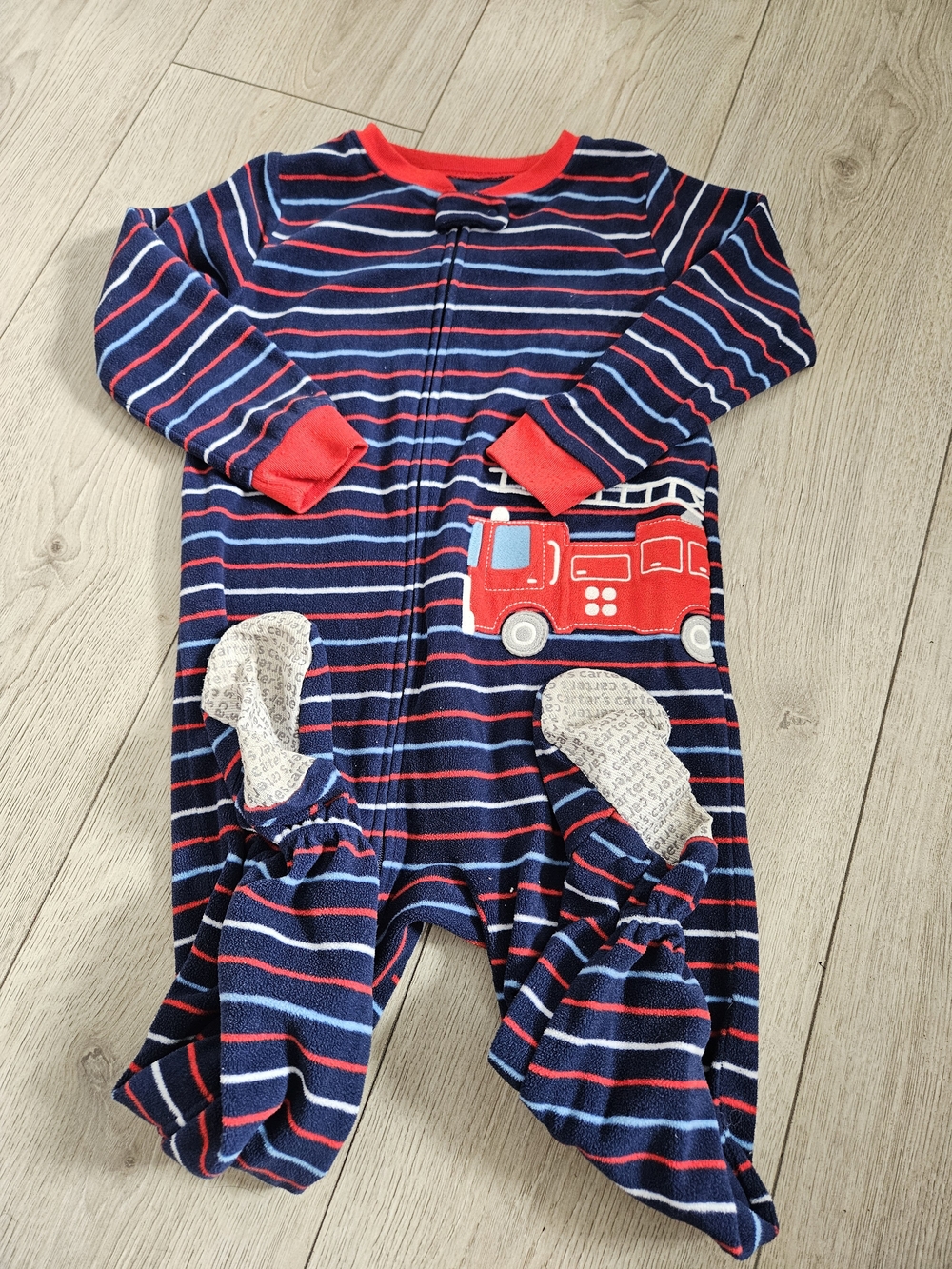 Carter's Boys 4T Fleece Footed Sleeper Pajamas Firetruck Striped Zipper Onesie